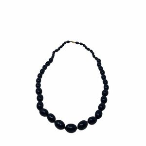 Vtg Signed TRIFARI Navy Blue Graduated Plastic Bead Necklace Hand Knotted RARE!